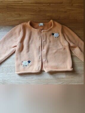 Talbots Vibtage Peach Knit Kids 24 Month Cardigan with Sheep Appliqués